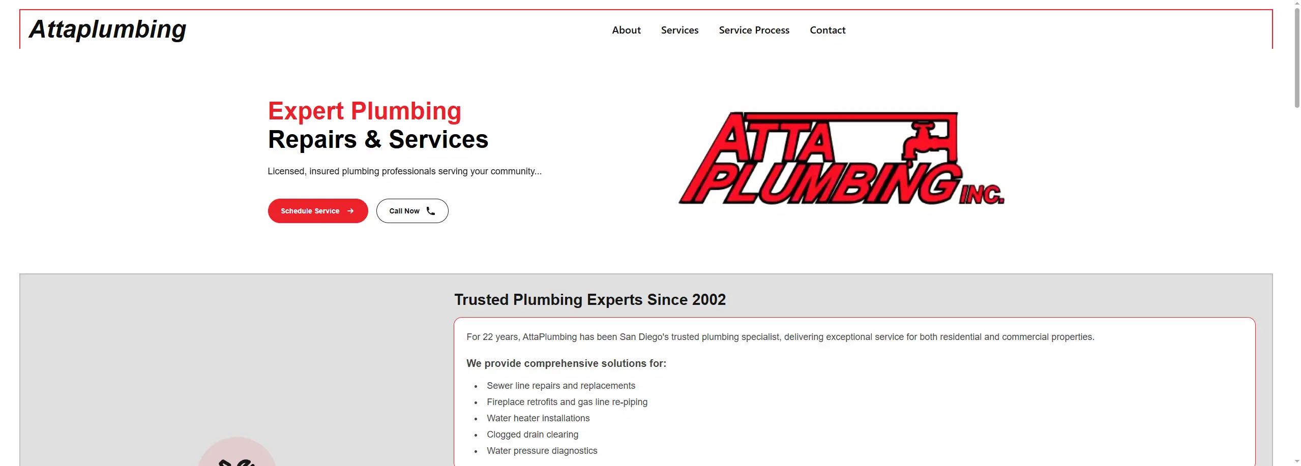 Atta Plumbing website preview
